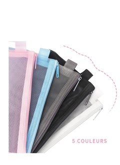 STAUD SYOSI Mesh Pen Bag Zipper Pencil Bags Multifunctional Makeup File Folders Document Organizer Cosmetic Accessories Storage for Travel School and Office Supplies 5 PCS  - Image 5