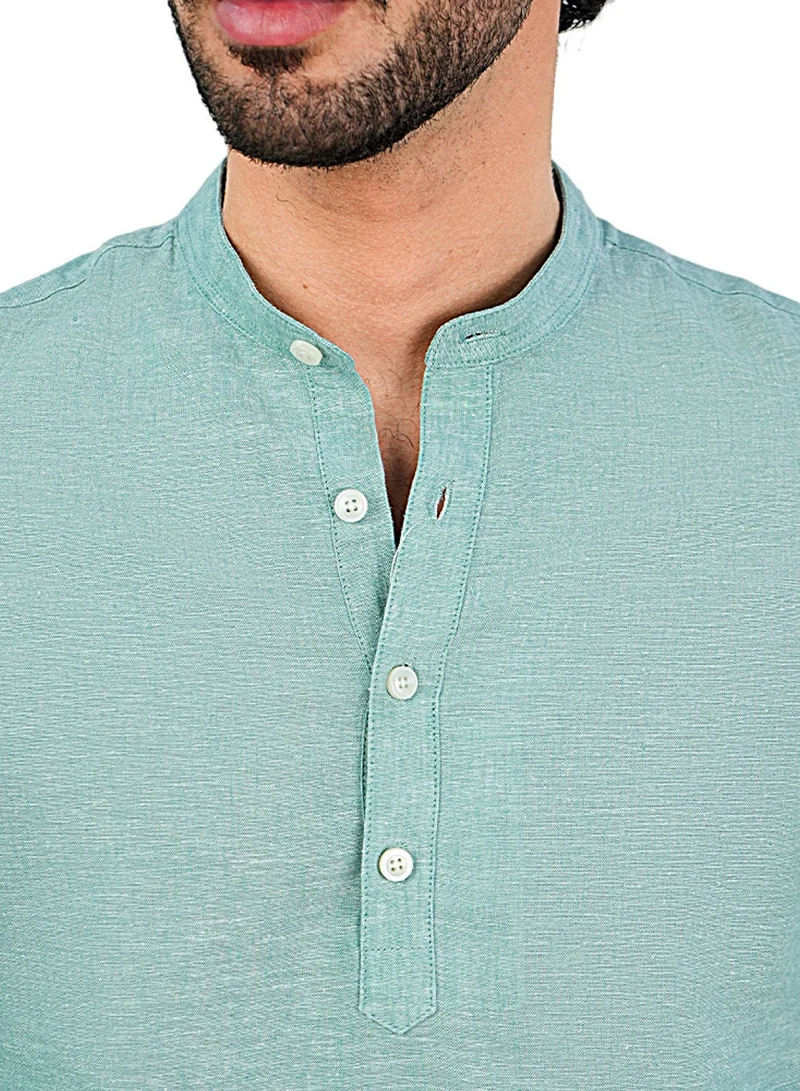 GIORDANO  Men's Slim Linen Cotton Band Collar Shirt for Men | Best Price UAE