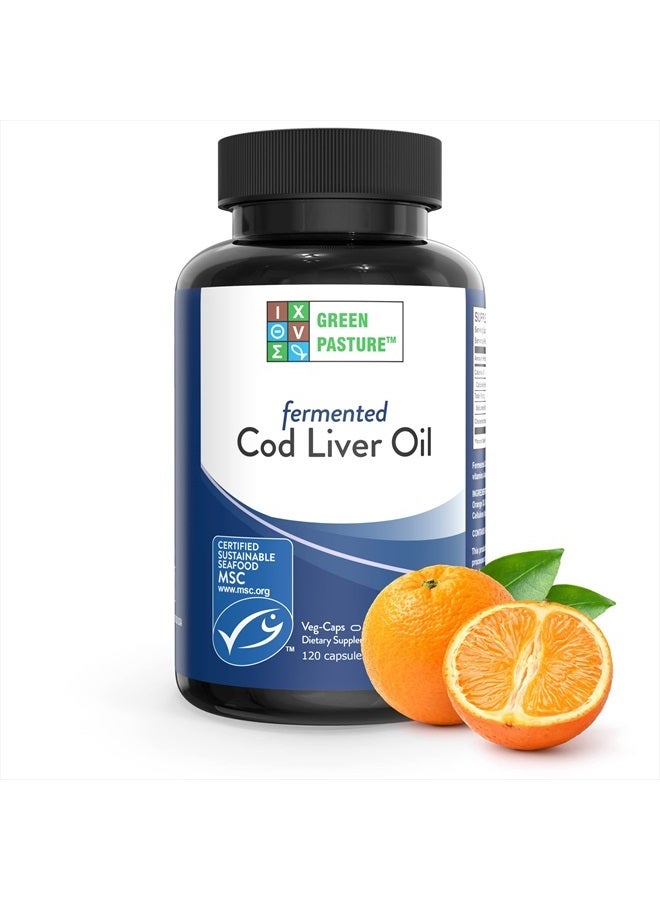 Green Pasture Fermented Cod Liver Oil Orange Flavor 120 Caps - Image 1