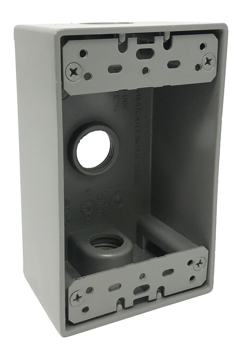 Sealproof 1-Gang 3 1/2-Inch Holes Weatherproof Rectangular Exterior Electrical Outlet Box with 3 Outlet Holes, Three 1/2" Holes, Single Gang, UL Listed, 3-Pack - Image 2
