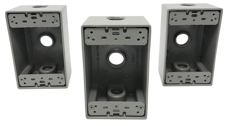 Sealproof 1-Gang 3 1/2-Inch Holes Weatherproof Rectangular Exterior Electrical Outlet Box with 3 Outlet Holes, Three 1/2" Holes, Single Gang, UL Listed, 3-Pack - Image 1