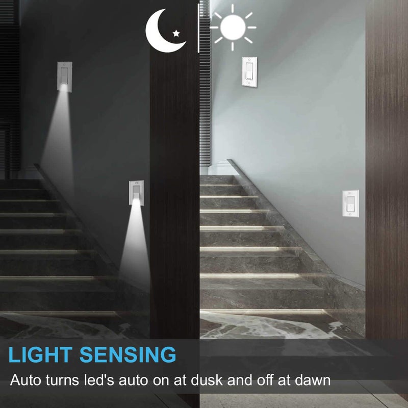 SOZULAMP 2 Pack Illuminated 3 Way Light Switch, Three Way Paddle Rocker Light Switch with LED Night Light, Automatic On/Off Sensor, 15Amp 120/277Volt, White - Image 2