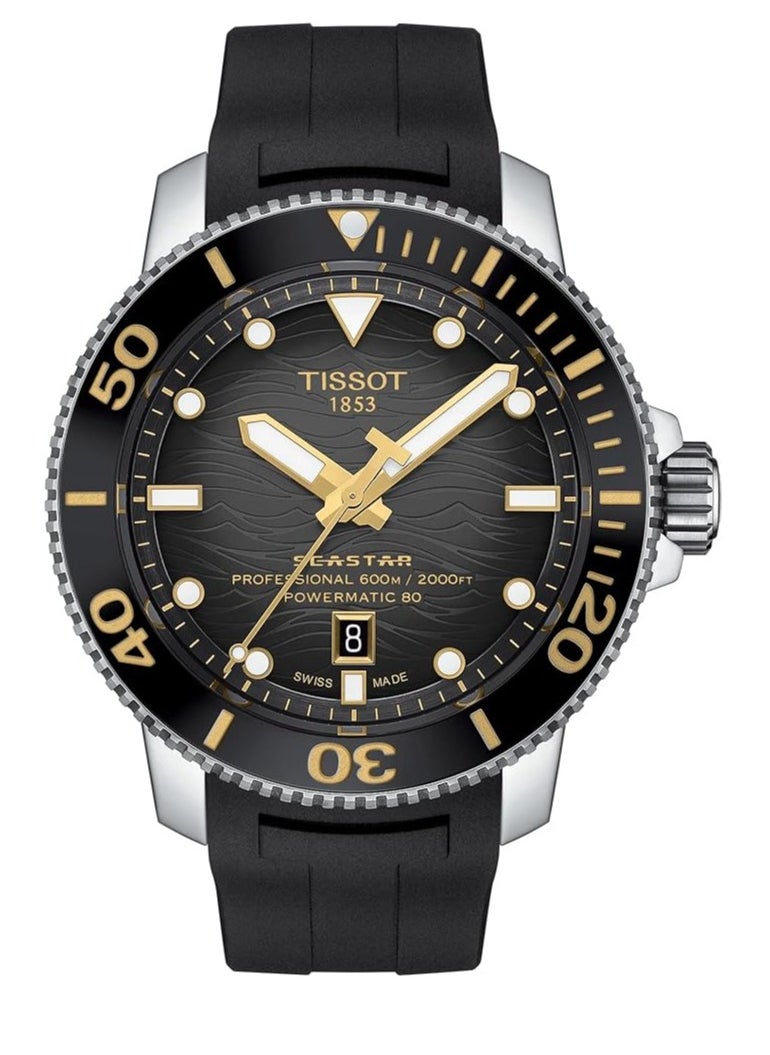 TISSOT - Tissot Mens Seastar 2000 Professional Powermatic 80 316L Stainless Steel case Automatic Watch, Black, Rubber, 22 (T1206071744101) - Image 1