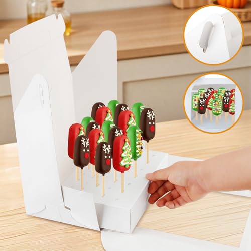 MGWOTH Cake Pop Boxes Packaging with Sticks Set, 5PCS Cakesicle Display Stand with Window, Portable Lollipops Transport Holder with 100Pcs Paper Sticks, Bakery Containers for Babyshower, Party - Image 4