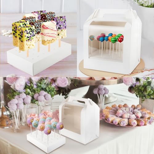 MGWOTH Cake Pop Boxes Packaging with Sticks Set, 5PCS Cakesicle Display Stand with Window, Portable Lollipops Transport Holder with 100Pcs Paper Sticks, Bakery Containers for Babyshower, Party - Image 5