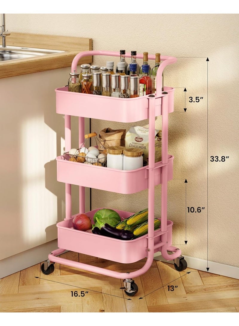 rayze 3-tier carbon steel rolling cart, kitchen storage cart, multi-functional and practical rolling storage box, mobile shelf unit trolley with lockable wheels, suitable for bathrooms, laundry rooms, and living rooms. - Image 2