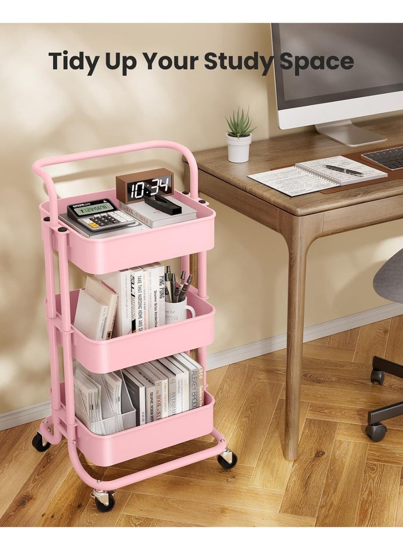 rayze 3-tier carbon steel rolling cart, kitchen storage cart, multi-functional and practical rolling storage box, mobile shelf unit trolley with lockable wheels, suitable for bathrooms, laundry rooms, and living rooms. - Image 5