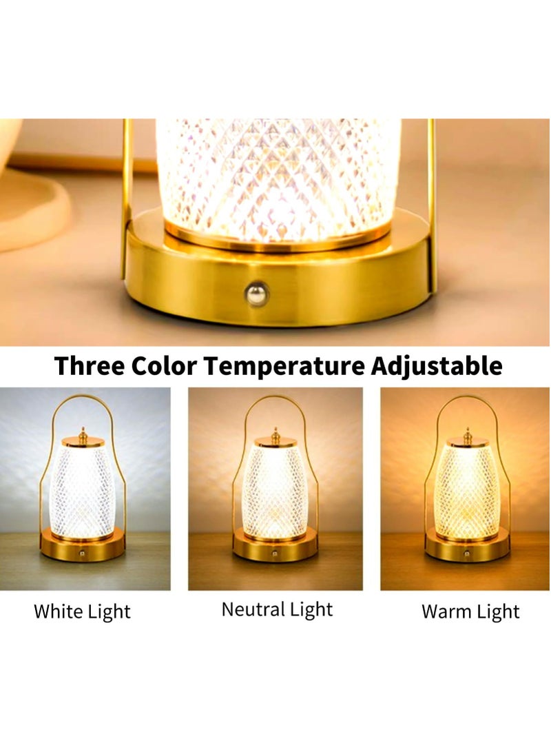 SYOSI مصباح طاولة كريستالي، 3 ألوان LED قابلة للتعتيم مصباح ذهبى تحكم باللمس مصباح ماسي مكتب قابل للشحن يعمل بالبطارية ضوء ليلي لغرفة النوم، غرفة المعيشة، مطعم (1 مصباح) - Image 5
