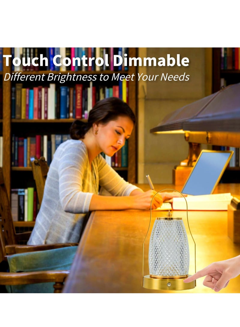 SYOSI مصباح طاولة كريستالي، 3 ألوان LED قابلة للتعتيم مصباح ذهبى تحكم باللمس مصباح ماسي مكتب قابل للشحن يعمل بالبطارية ضوء ليلي لغرفة النوم، غرفة المعيشة، مطعم (1 مصباح) - Image 2