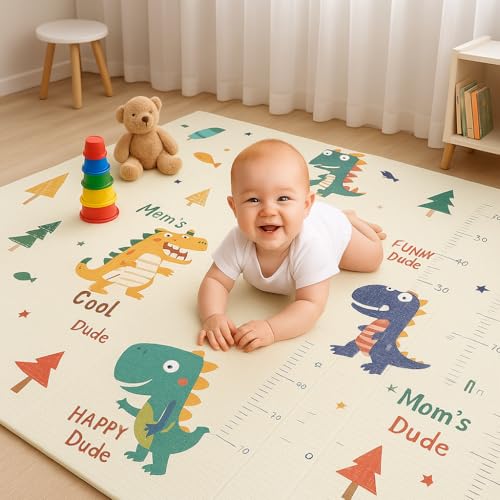Liltoes Speedy Saurus Double Sided Water Proof Baby Play Mat, Reversible Play Mats for Kids, Baby Carpet, Multicolour, Pack of 1 - Image 1