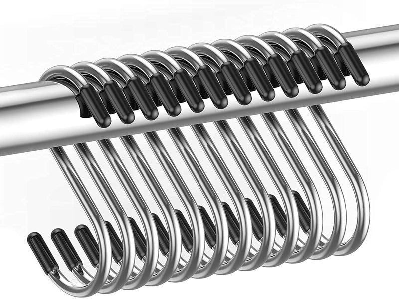 VYNTRIX Heavy Duty Stainless Steel Cap Silver S-Shaped Hanging Hangers Hooks for Kitchen, Bathroom,Bedroom, Office, Pan, Pot, Coat, Bag, Plants (Silver, 3.25 inch/4mm) - (Pack of 15) - Image 1