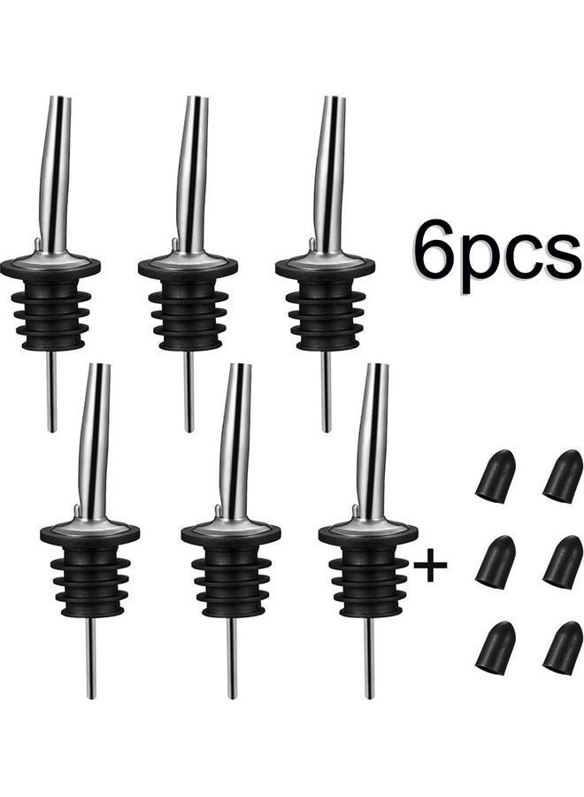 NIBEMINENT 6-Piece Stainless Steel Oil Bottle Pourers with Cap Stopper Silver/Black - Image 1