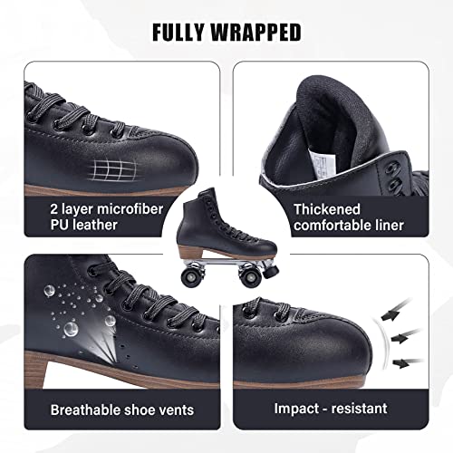PAPAISON Roller Skates for Women and Girls, Deluxe 2 Layer Microfiber Leather Double Row-Classic Roller Skates for Men, Professional Outdoor Indoor Quad-Skates for Kids & Adults - Image 5