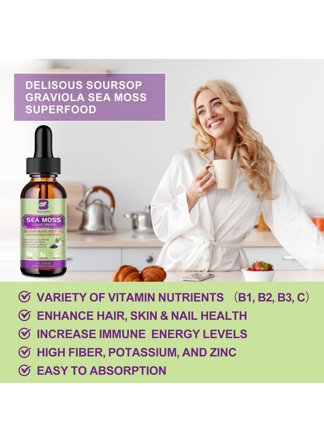 ب يستحق قطرات سائلة من الطحالب البحرية - جل زيت حبة البركة والطحالب البحرية الأيرلندية مع عشبة أشواغاندا، ومرارة القشطة، وجذر الأرقطيون، ونبات الطحالب، والتوت البري، جل الطحالب البحرية الخام الأقوى 6 مرات لتعزيز المناعة، وصحة الجهاز الهضمي - Image 4