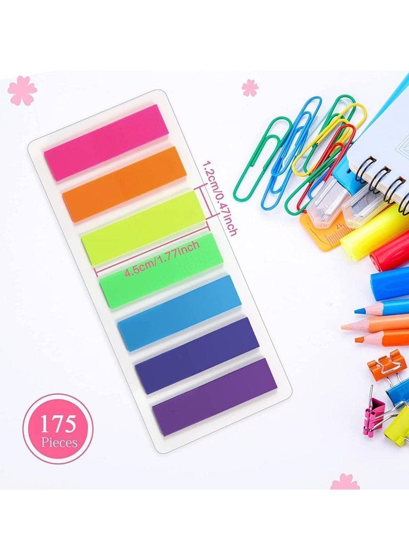 MARKQ - 175 Pcs Rectangle Page Markers, Post-It Sticky Notes Tab, Writeable Labels for Page Marking, Flag Book Markers Index Tab for Home School Office Supplies (7 colors) - Image 1