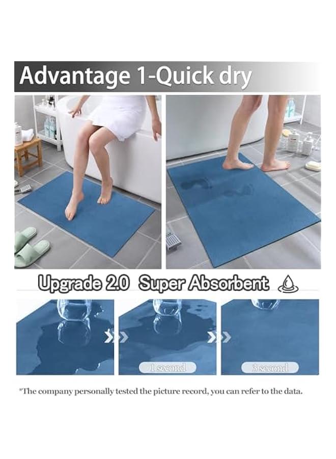 HOOKOR Thin Diatomaceous Earth Bath Mat,Non Slip Quick Dry Mats for Bathroom,Super Absorbency Bathtub Mats-Washable Shower Mat Bathroom Floor Mat 16x24 (Blue) - Image 2