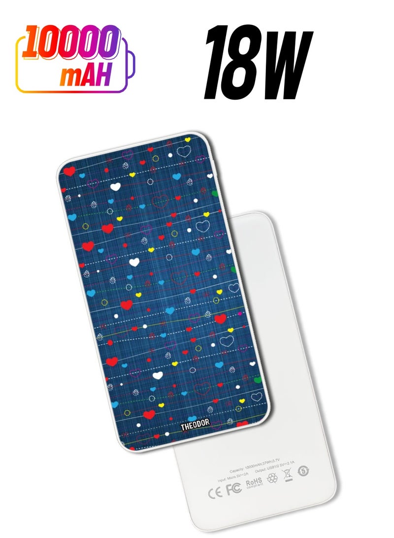 Theodor 10,000 mAh Super Fast Charging Ultra Compact Power Bank with Quick Charge & Power Delivery, Portable Charger For iPhone and Android Heart Strings - Image 1