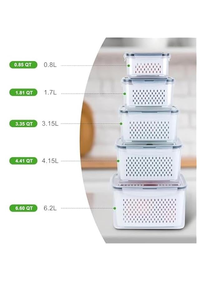 ميكسد حاويات تخزين الفاكهة للثلاجة من هوكور - حاويات فاكهة للثلاجة مع مصفاة قابلة للازالة - حاوية تخزين طعام محكمة الغلق تحافظ على الخضروات والتوت طازجة لفترة اطول، 4 قطع - Image 5