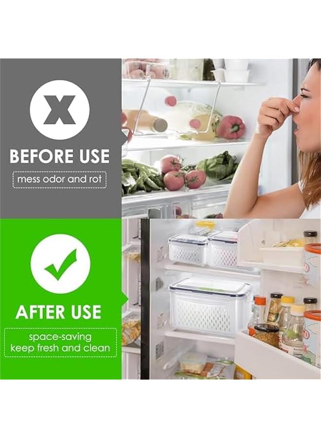 ميكسد حاويات تخزين الفاكهة للثلاجة من هوكور - حاويات فاكهة للثلاجة مع مصفاة قابلة للازالة - حاوية تخزين طعام محكمة الغلق تحافظ على الخضروات والتوت طازجة لفترة اطول، 4 قطع - Image 3