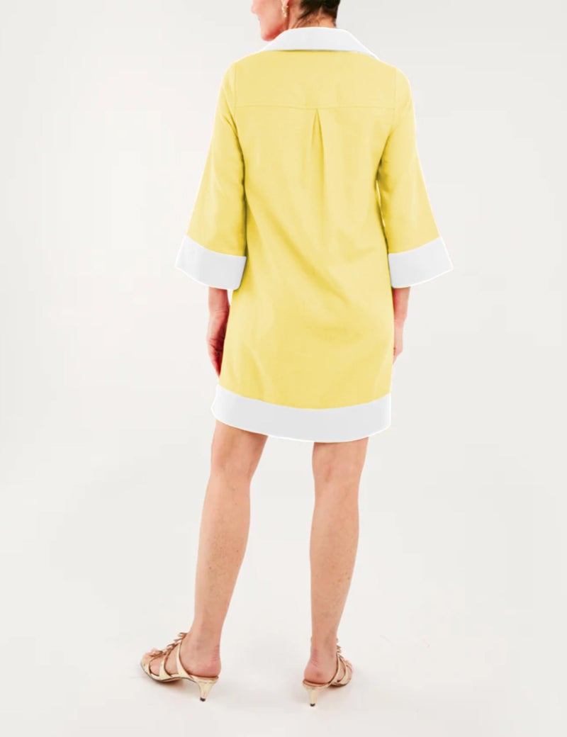 Omoone 2025 Swimsuit Coverup for Women Color Block Summer Beach Dresses V Neck Mini Linen Dress Shirts with Pockets(4225-Yellow-S) - Image 3