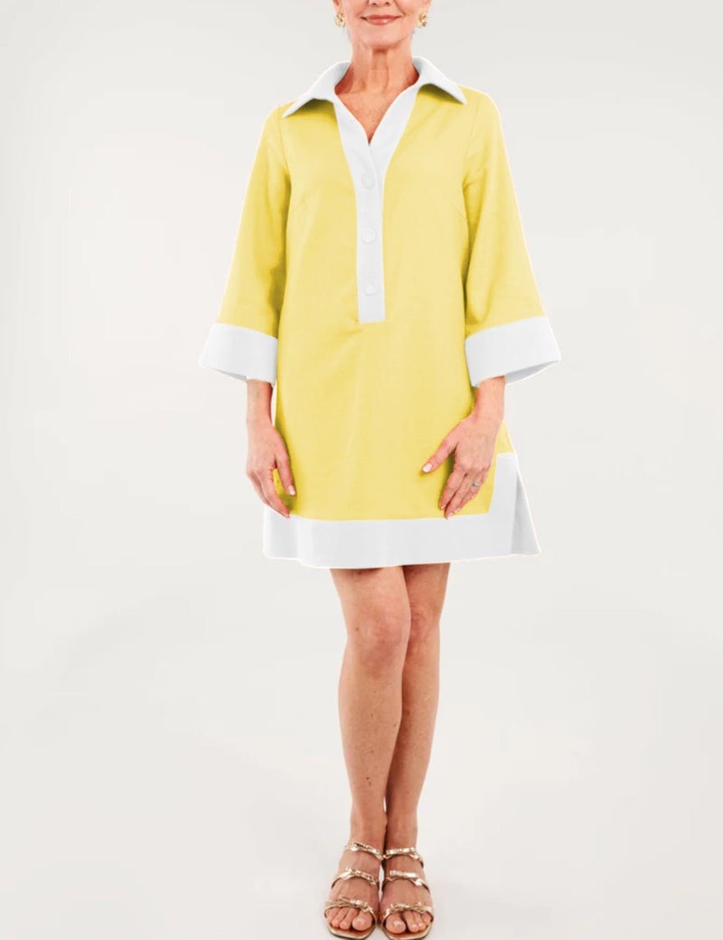 Omoone 2025 Swimsuit Coverup for Women Color Block Summer Beach Dresses V Neck Mini Linen Dress Shirts with Pockets(4225-Yellow-S) - Image 2