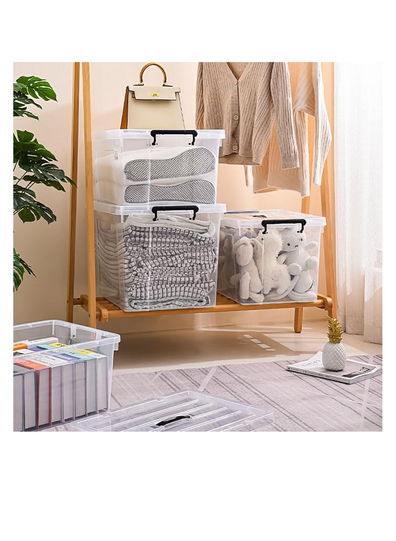 2 Pack Clear Plastic Storage Box, Storage Bins Organizer with Lids, Large Capacity Stackable Transparent Storage Container, Storing Clothes, Shoes, Toys, Books, DVDs, CDs (Transparent, 100#)  - Image 3