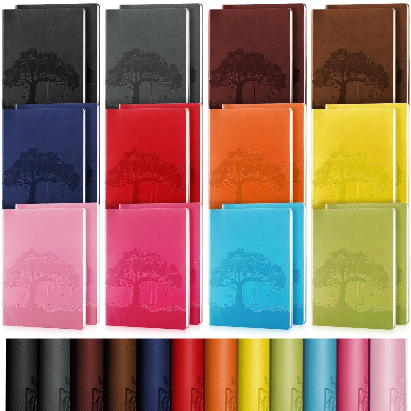 TaoBary 24 Pcs PU Leather Journals Notebook Bulk Colorful Tree Life Lined Journal Notebook Soft PU Leather Cover Ruled Writing Notebook for Writing Office School Home Business 128 Pages, A6 (Vintage Color) - Image 1
