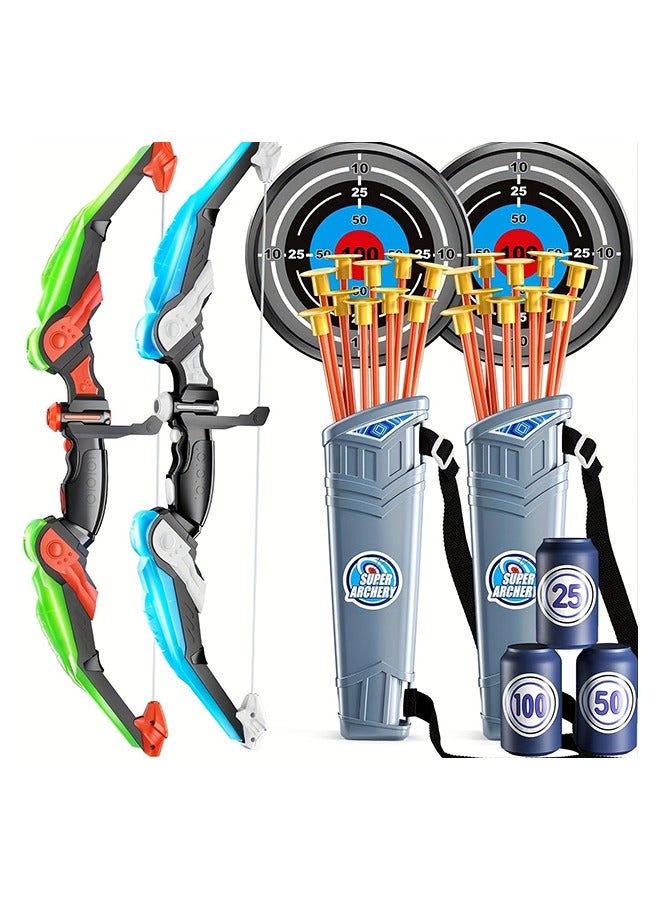 2 Pack Bow And Arrow, LED Luminous Archery Set, Indoor Outdoor Sports Gift, Multiple Configurations Available, for Boys Girls Ages 3-12, Christmas Halloween Thanksgiving Gifts - Image 1