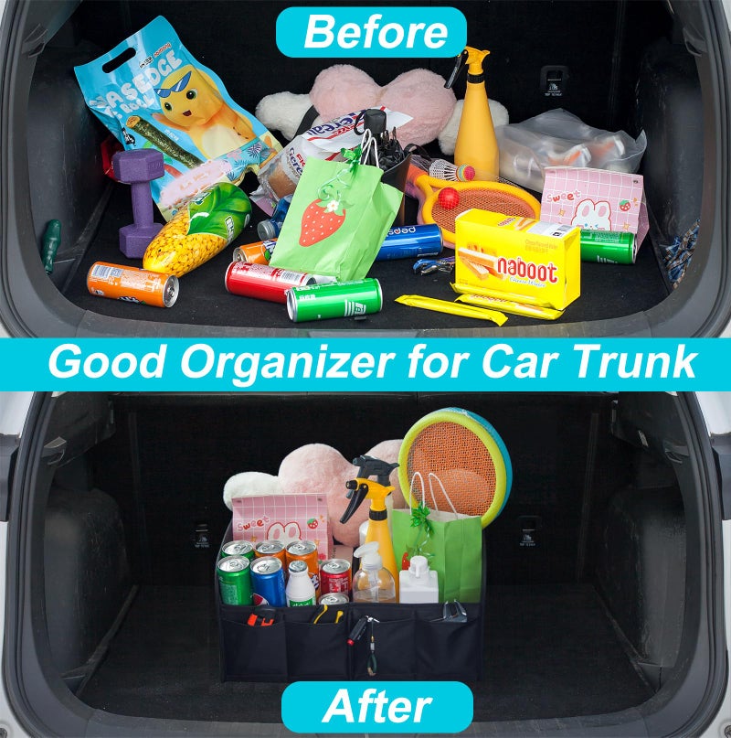 titiyiof Trunk Organizer For Suv & Sedan,Car Organizers and Storage, Waterproof Collapsible & Adjustable Straps,35L Sturdy Car Organization for Car Accessories, Tools,Sundries,2 Compartmentï¼ˆBlackï¼‰ - Image 5