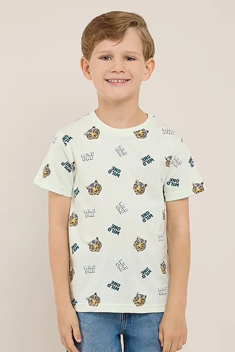 أر أند بي Printed T-Shirt with Crew Neck and Short Sleeves