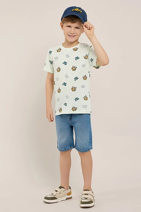 أر أند بي Printed T-Shirt with Crew Neck and Short Sleeves