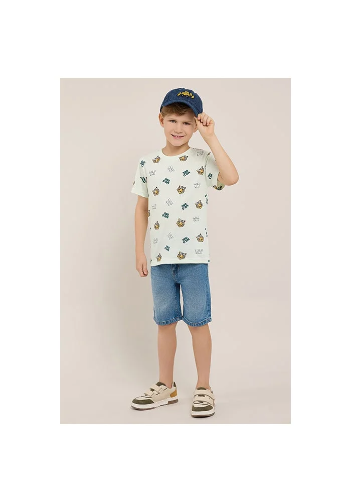 أر أند بي Printed T-Shirt with Crew Neck and Short Sleeves