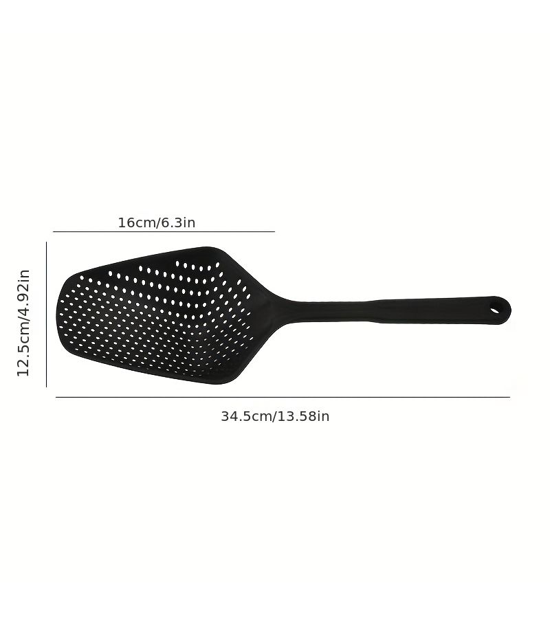 Large Black Plastic Kitchen Strainer Spoon With Long Handle For Cooking Frying Pasta Noodles Vegetables And Ice Cubes - Image 3