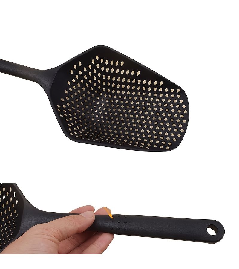 Large Black Plastic Kitchen Strainer Spoon With Long Handle For Cooking Frying Pasta Noodles Vegetables And Ice Cubes - Image 4