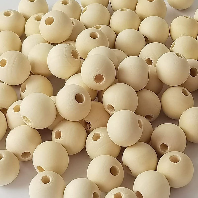 WLIANG 100 Pcs 25mm Natural Wooden Beads 1 Inch Unfinished Wood Spacer Beads Round Balls for DIY Crafting Making Garland Farmhouse Home Decoration