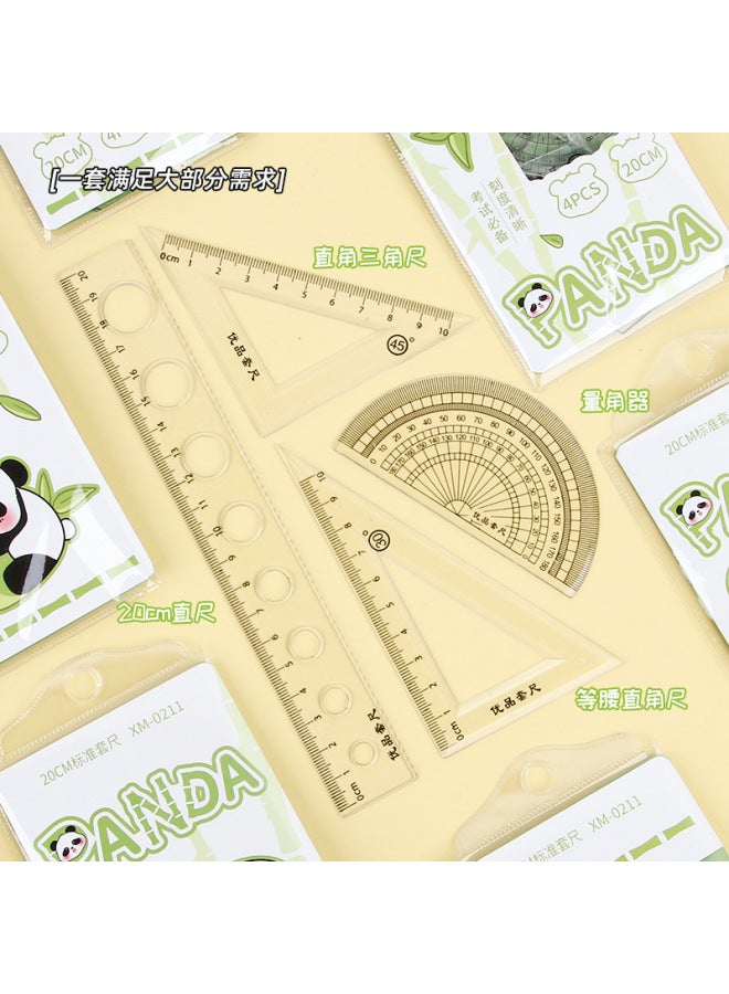 Creative Cartoon Panda Ruler Set Primary School Student 20cm Ruler Cute School Supplies Four-piece Set Ruler Stationery - Image 3