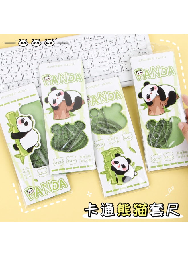 Creative Cartoon Panda Ruler Set Primary School Student 20cm Ruler Cute School Supplies Four-piece Set Ruler Stationery - Image 2