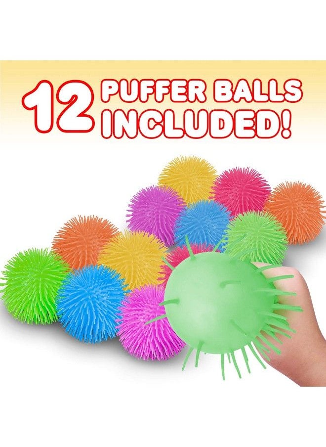 ArtCreativity - Puffer Balls Pack Of 12 Spiky Soft And Squeeze Stress Relief Balls For Kids And Adults Calming Sensory Balls For Autistic Children Birthday Party Favors For Boys And Girls - Image 1
