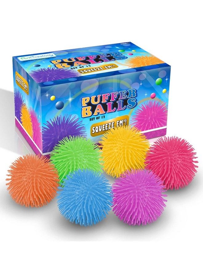 ArtCreativity - Puffer Balls Pack Of 12 Spiky Soft And Squeeze Stress Relief Balls For Kids And Adults Calming Sensory Balls For Autistic Children Birthday Party Favors For Boys And Girls - Image 1
