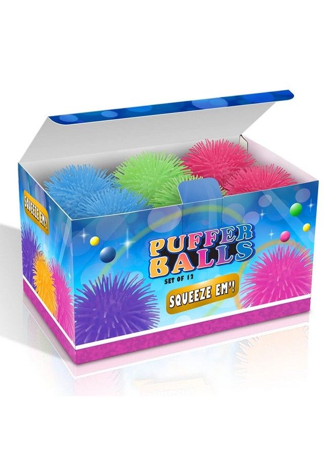 ArtCreativity - Puffer Balls Pack Of 12 Spiky Soft And Squeeze Stress Relief Balls For Kids And Adults Calming Sensory Balls For Autistic Children Birthday Party Favors For Boys And Girls - Image 1