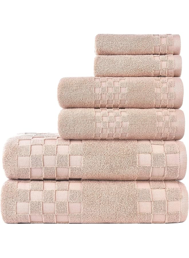 The Bros Bath Towels Soft Cotton 6 Piece,100% Cotton Anti Odor Family Towels, Highly Absorbent Quick-Drying Lightweight Spa Towel for Bathroom 2 Bath Towel 2 Washcloth 2 Hand Towel Brown - Image 1