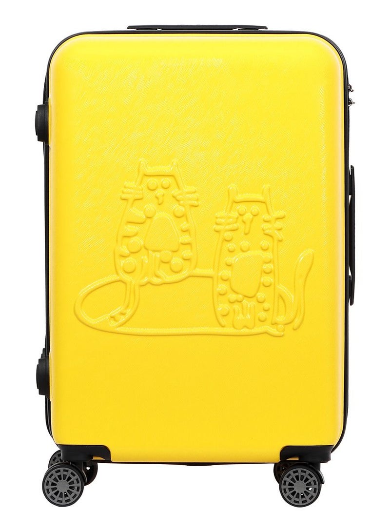 بيج ديزاين حقيبة سفر بتصميم قطط Biggdesign، صفراء، كبيرة، حقيبة صلبة بعجلات دوّارة، حقيبة سفر، نظام قفل، خفيفة الوزن، 28 إنش. - Image 1