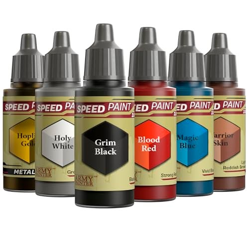 The Army Painter, Speedpaint 2.0 Fantasy Bundle, 6 x 18 Acrylic Paints with Gold, White, Black, Red, Blue & Brown - Miniature Paint for D&D & Warhammer Miniatures - Image 1