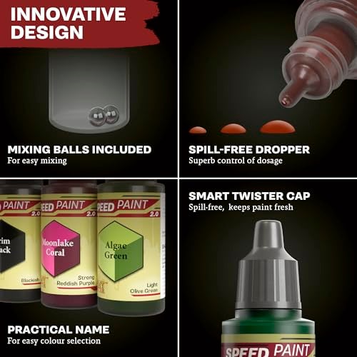 The Army Painter, Speedpaint 2.0 Fantasy Bundle, 6 x 18 Acrylic Paints with Gold, White, Black, Red, Blue & Brown - Miniature Paint for D&D & Warhammer Miniatures - Image 3