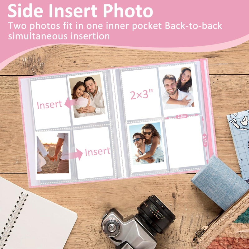 vivinin 2PCS Polaroid Photo Album, 2x3 Inch Pockets Mini Photo Album for 104 Pockets Hold 208 Pictures, Linen Hardcover Polaroid Album Book for Photos, Family Anniversaries, Baby Vacations (Pink) - Image 5