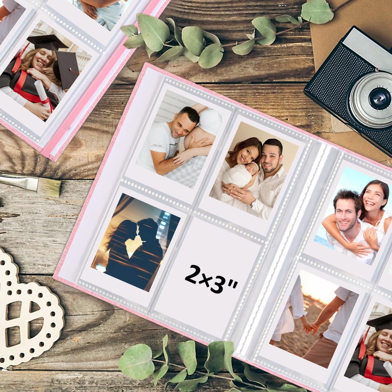 vivinin 2PCS Polaroid Photo Album, 2x3 Inch Pockets Mini Photo Album for 104 Pockets Hold 208 Pictures, Linen Hardcover Polaroid Album Book for Photos, Family Anniversaries, Baby Vacations (Pink) - Image 2