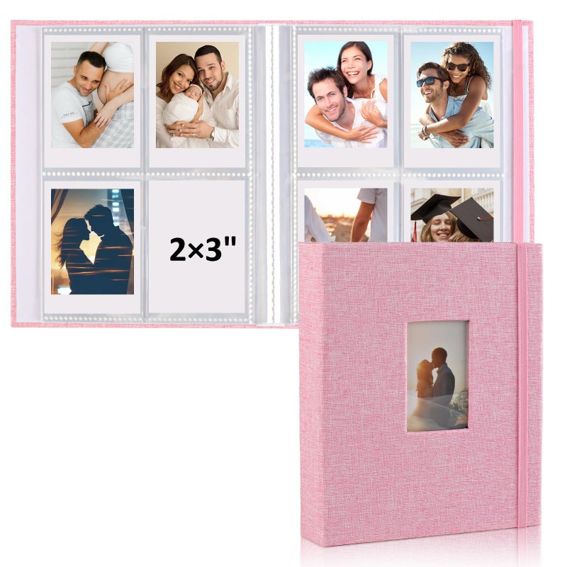 vivinin 2PCS Polaroid Photo Album, 2x3 Inch Pockets Mini Photo Album for 104 Pockets Hold 208 Pictures, Linen Hardcover Polaroid Album Book for Photos, Family Anniversaries, Baby Vacations (Pink) - Image 1