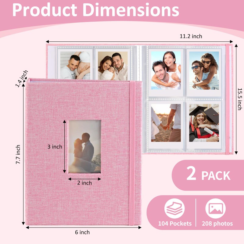 vivinin 2PCS Polaroid Photo Album, 2x3 Inch Pockets Mini Photo Album for 104 Pockets Hold 208 Pictures, Linen Hardcover Polaroid Album Book for Photos, Family Anniversaries, Baby Vacations (Pink) - Image 3