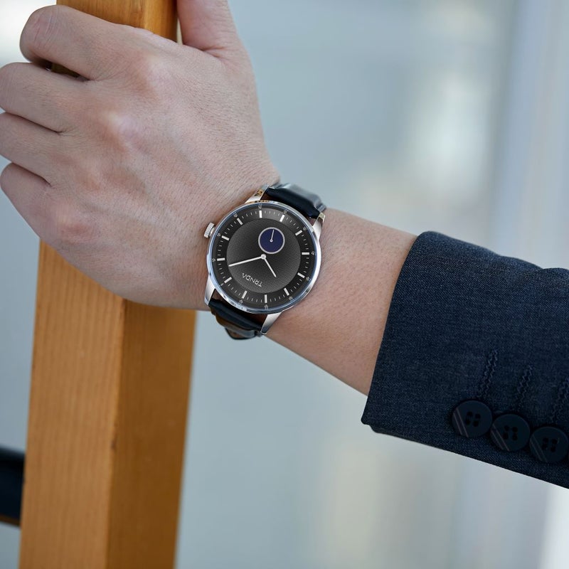 ترندا ساعة يدوية للرجال TRNDA من الفولاذ المقاوم للصدأ، بقطر 43 مم، بسوار جلد أسود ومينا رمادي متدرج. - Image 2