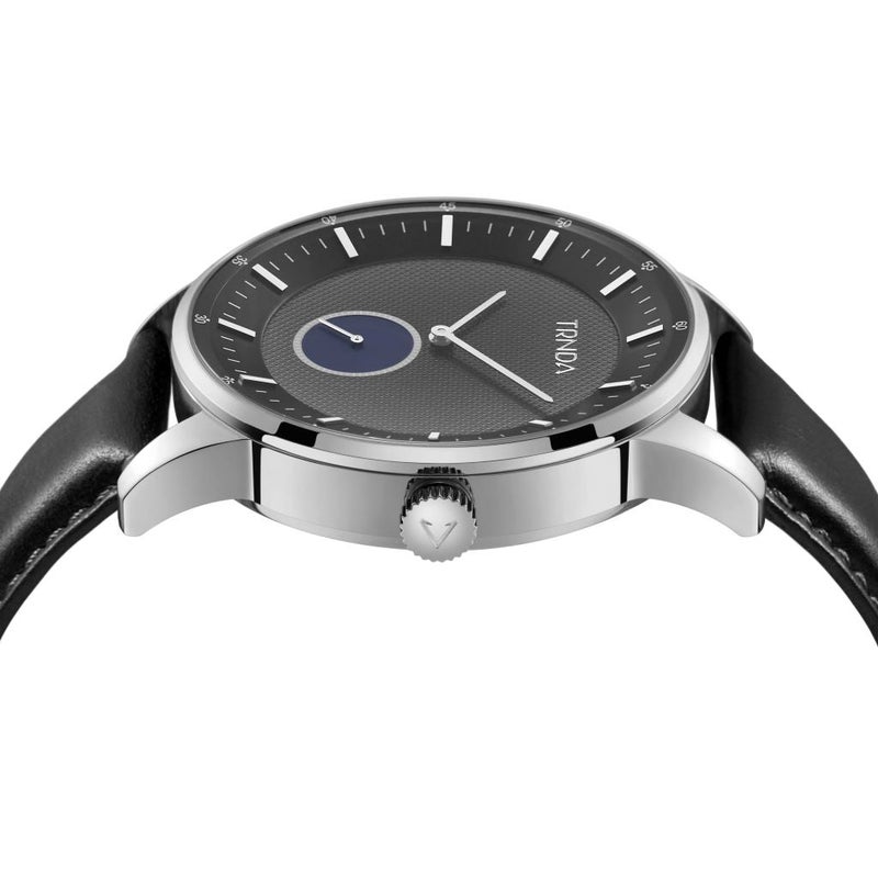 ترندا ساعة يدوية للرجال TRNDA من الفولاذ المقاوم للصدأ، بقطر 43 مم، بسوار جلد أسود ومينا رمادي متدرج. - Image 3